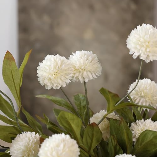 VIERENA 12 Pcs Faux Silk Pompon Mum Artificial Flowers for Vase -27", Bulk Fake Chrysanth Branches with Stems for DIY Bouquet Centerpieces Wedding Fillers Arrangements Shower Decorations (Cream) - color: Cream