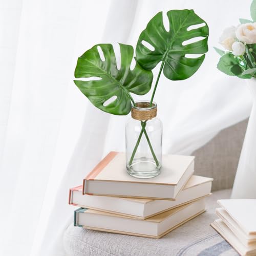 GnFlus Artificial Plant in Glass Vase with Faux Water, Fake Monstera Plant Real Touch Faux Plants Tropical Leaves Fake Greenery Stems for Home Office Farmhouse Wedding Centerpiece Décor - color: Monstera #1