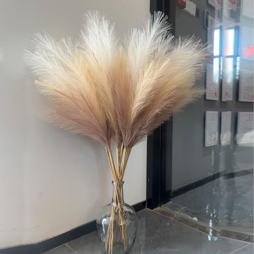 38" 10 Stems Faux Pampas Grass Decor - Tall Pampas Grass for Floor Vase, Boho Home Wedding Mothers Day Decoration (Beige Mixed) - color: Beige & Coffee & Brown