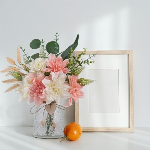 Fake Flowers with Vase Silk Flowers in Vase Dahlia Flowers Arrangement Suitable for Home Office Decoration, Dining Table Centerpiece (Dahlia-White Pink) - color: Dahlia-white Pink