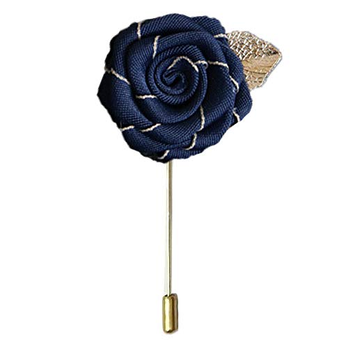Flairs New York Gentleman's Essentials Premium Handmade Flower Lapel Pin Boutonniere - color: [Fabric] Navy Blue / Gold Leaf
