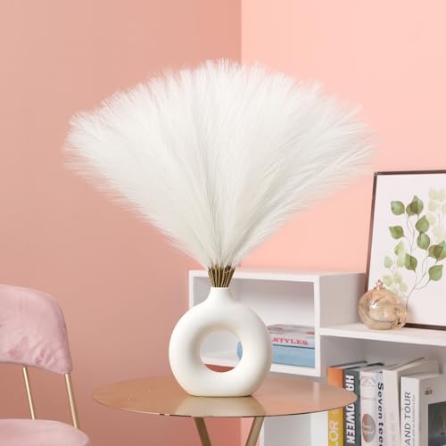 Ureymx Faux Pampas Grass Decor 17.7 Inch 30pcs, Artificial Pampas Grass Fluffy Home Decor, Short Vase Room Decor pompous Grass Flower Arrangement for Boho Home Wedding Decoration (Milky White) - color: Milky White, size: 17 Inch 30 Pcs