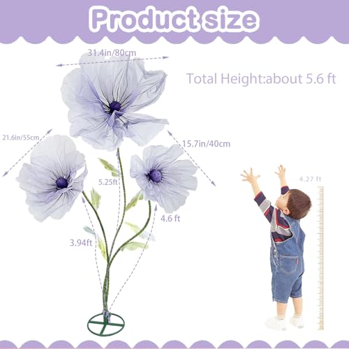 Wedding Decorations for Reception, Giant Flowers for Decoration, 3pc Large Artificial Silk Flowers Decoration with Stand for Party Decor, Home Decor, Photographic Props, Shop Window Display (Purple) - color: Purple