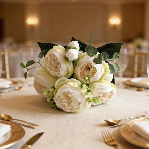 Silk Rose Peony Bouquet, 5 Heads Artificial Flowers for Wedding Centerpieces, Home Decor, Party Table Decoration, Realistic Faux Floral Arrangement, 12 Inch LongStem (Purple)