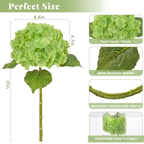 MARTINE MALL 3Pcs 21in Hydrangea Artificial Flowers, Latex Real Touch Hydrangeas Lifelike Large Hydrangea Flowers for Home Decor Party Arrangements Wedding Bouquets Centerpieces (Dark Green) - color: Dark Green, size: 3Pcs