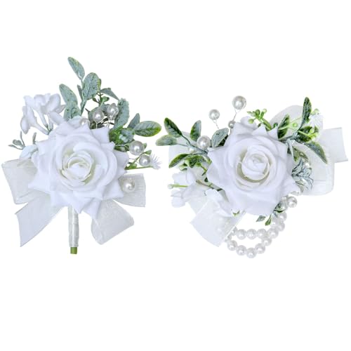 White Rose Boutonniere for Men Wedding Groom Groomsmen Artificial White Rose Flowers Boutonniere for Wedding Party Prom Homecoming Ceremony Anniversary Suit Decorations White Rose Boutonniere - color: White Rose Boutonniere