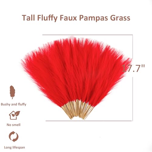 Red Pampas Grass Small, 30 Pcs 17" Faux Pampas Grass Short Decor, Pompas Grass Flower Arrangement and Vase Filler for Boho Home Wedding Decoration - color: Red, size: 17'' Tall