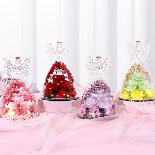 Mothers Day Rose Gifts for Women Preserved Real Flower in Glass Angel Figurines Roses for Delivery Prime Birthday Gifts for Mom Grandma Girlfriend Wife Her, Crystal Red - color: Crystal Red