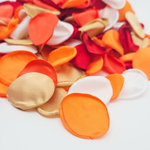 ZOOYOO 200Pcs Silk Rose Flower Petals for Valentaine's Day,Wedding Flower Gril Basket,Aisle Scatter,Table Centerpieces,Romantic Night Decoration,3.5cm Each(Orange Red Gold - color: Orange