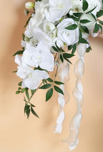 Bridal Bouquets for Bride,10 Inch White Wedding Bouquets for Bride for Ceremony Anniversary Wedding Bridal Shower(White Green) - color: White Green