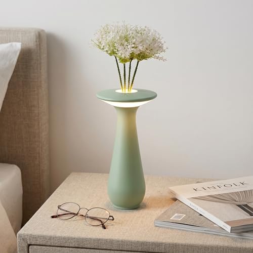 Rechargeable Cordless Flower Table Lamp | Vase Design, Small Night Light, For Restaurant Bedroom Dining Office, Gift For Mom Women - color: Green