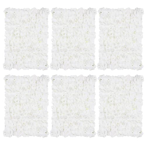 BLOSMON Flower Wall Panel Backdrop - 6 Pcs 24 x 16 Inch White Artificial Hydrangea Floral Backdrop for Wedding Party Baby Bridal Shower Decor, Hanging Fake Silk Flower Backdrop Decoration | 24 x 16 Inch Floral Wall for Wedding Party Baby Bridal Shower Dec