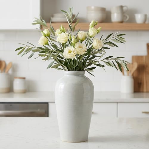 Large Modern Farmhouse Vase for Centerpieces, 11 Inch Tall Ceramic Vase - Glazed Textured Pottery Vases Home Decor, Side Table, Kitchen, Living Room Decor, Entryway, Mantel Decorations - color: Light Gray
