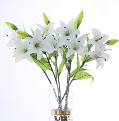 JOSON 6-piece Artificial Lily Easter Lily Artificial Flower Set, Non Fading, Used for Wedding, Family Gathering, Office Decoration (White) - color: White