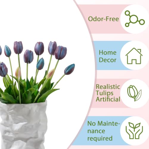 15 Pcs Artificial Flowers Tulips Real Touch Latex Plastic Soft Faux Bouquets for Party, Wedding, Home, Room, Garden Decor (Vintage Purple Blue) - color: Vintage Purple Blue