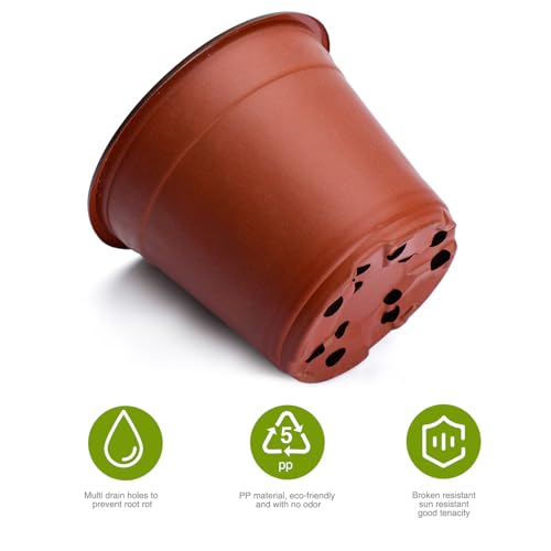 Delxo 100 Pcs 6 Inch Plants Nursery Pots Reusable Plant Seeding Nursery Pot Waterproof Plastic Pots Seed Starting Pots - size: 6 Inch