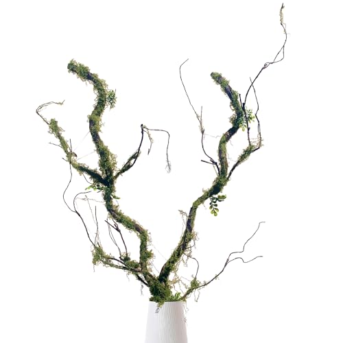 43 inches Moss Twig Vines Artificial Trees Branches Jungle Climber Fake Greenery Twigs Trunk with Greenery for Home Decor Garden Landscape Hanging Reptile Habitat Decor (Green - Pack of 2) - color: Green - Pack of 2