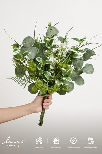 Ling's moment Artificial Greenery Stems Box Set, 44pcs with 7 Kinds of Faux Greenery Picks for DIY Bridal Bouquets Wedding Floral Arrangement Table Centerpieces, Olive Green - color: Grn-olive Green
