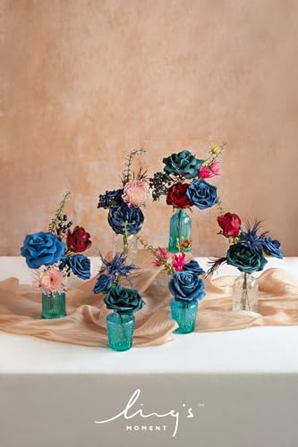 Ling's moment Fake Flowers Box, Foam Roses Artificial Fern Berry Faux Greenery Stems for Wedding Bouquets Centerpieces Table Decorations Floral Arrangement, Navy Blue & Pink, Deluxe Combo - color: Blu-navy Blue & Pink, size: Deluxe