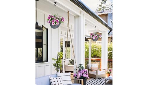 KIHO Artificial Hanging Flower Plant with Basket for Spring Summer Outdoor Decoration, Low-Maintenence Beautiful Petunia Flowers with Eucalyptus Leaves Perfect for Home (Pink) - color: Pink