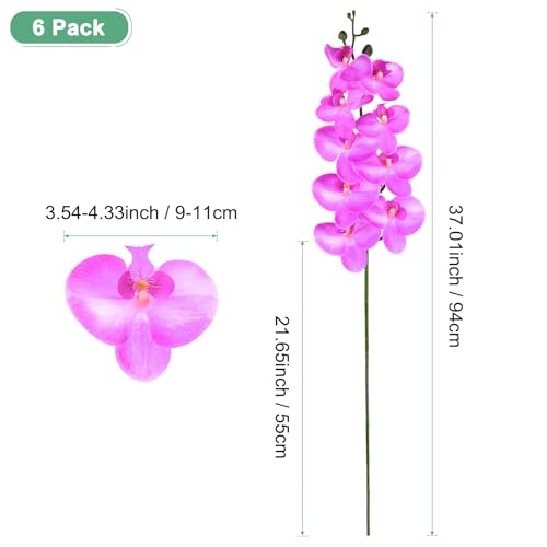 M METERXITY 6-Pack Artificial Orchid Flowers 9 Large Petals 37 Inch Faux Phalaenopsis Silk Bouquets Real Touch Purple Fake Orchids for Home/Wedding/Christmas/Party/Garden/Office - color: Purple