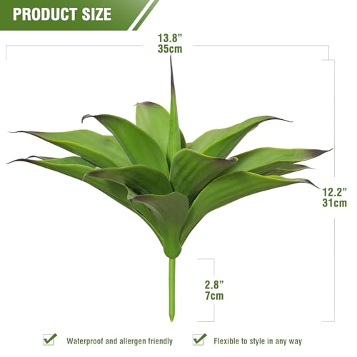Ttranewsoo Fake Plants Artificial Agave Plants,Large UV Resistant Fake Agave Planters for Indoor and Outdoor Decorating Tropical Plant Succulents Greenery Indoor Decor13.8 (2Pack, Dark Green) - color: Green