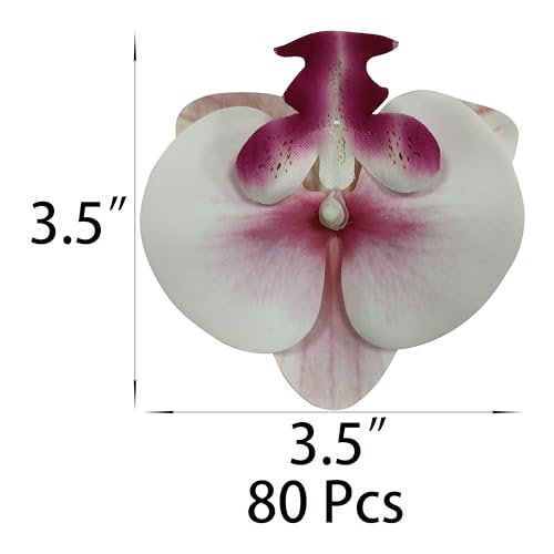 Fake White and Pink Core Orchids Artificial Flowers Heads, 3.5''Fake Orchid Heads for Wedding Floral Bouquet Decor DIY Craft Making Bridal Shower Photography Props (80, White+Pink core) - color: White+pink Core