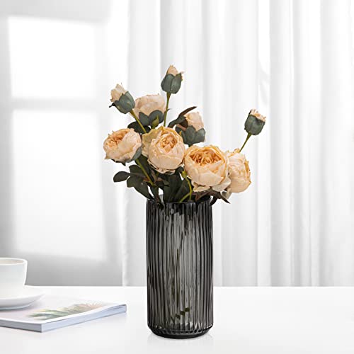 TIMEFOTO Flower Vase 7.5 inch Grey Thickened Hand Blow Glass Vase Round Vintage Striped Bottles for Bookshelf,Dinner Table,Indoor Office Desktop,Meeting Room,Bathroom,Countertop,Home - color: Glass Gray, size: 7.5 inch