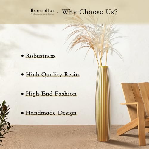 Floor Vases, Tall Floor Vase 23.6 inch (60CM, 1.96FT) Tall Vases, Sturdy Gold Vase for Living Room Decor, Resin Gold - color: Gold