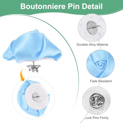 M METERXITY 16-Pack Lapel Pin for Men, Handmade Flower Brooch Button Pins for Men Suits, Formal Boutonnieres for Wedding/Groom/Corsage - color: Light Blue