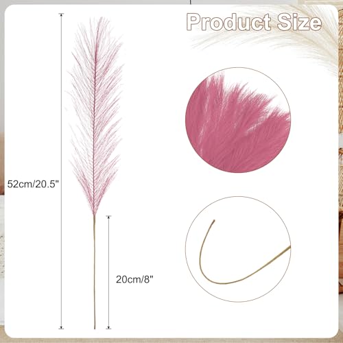 uxcell 50 Pcs Faux Pampas Grass 52cm/20.5" Artificial Fake Dried Pampas Grass Decor with Stem for Floor Vase Filler, Wedding Decoration, Home Decoration, Bright Pink - color: Bright Pink