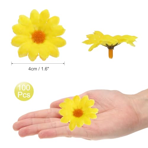 uxcell 100pcs Artificial Daisies Flower Heads,1.6" Silk Fake Daisies Heads Mini Daisies Artificial Flowers Bulk for DIY Wedding Bouquets Centerpieces Party Home Decorations, Yellow - color: Yellow