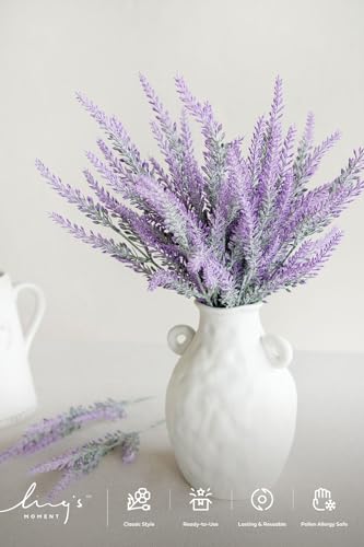 Ling's moment Artificial Purple Lavender, 4 Bushes Fake Lilac Flower for Wedding Bouquet DIY Table Centerpieces and Floral Arrangement Decoration