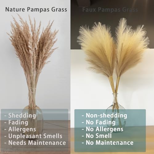38" 10 Stems Faux Pampas Grass Decor - Tall Pampas Grass for Floor Vase, Boho Home Wedding Mothers Day Decoration (Beige Mixed) - color: Beige & Coffee & Brown