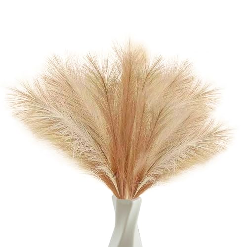 40pcs Artificial Pampas Grass 21.6" Faux Dried Flowers Pompas Grass Bouquet Flower Arrangement and Vase Filler for Gothic Room Decoration Wedding Party Boho Home Decor - color: Beige & Brown