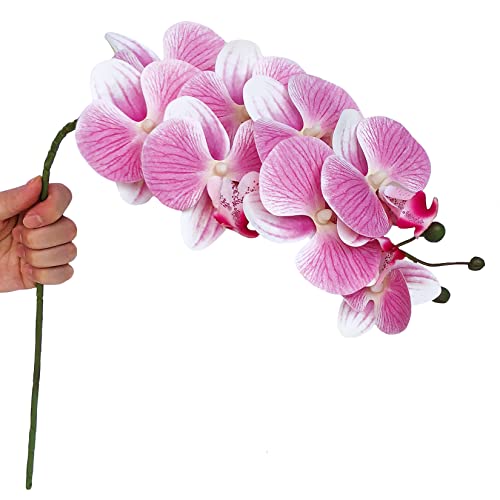 FagusHome 32" Artificial Phalaenopsis Orchid Flowers 4 Pcs with 2 Bundles Leaves Stem Plants Fake Butterfly Flowers for Home Wedding Party Decor (Pink) - color: Pink