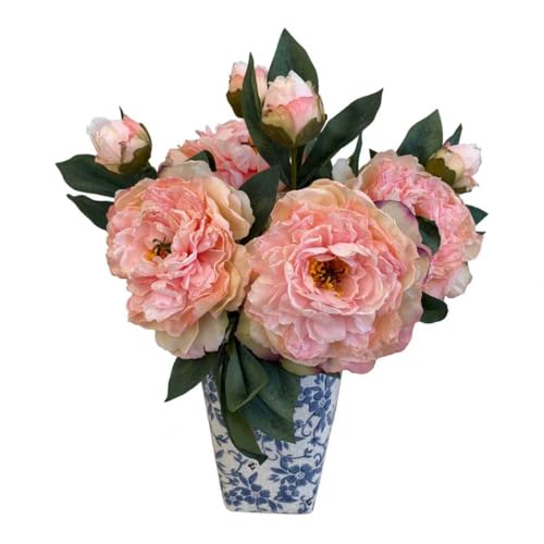 4 PCS Premium White Peonies Artificial Flowers,19.2’’Fake Faux Silk Peonies for Centerpieces Wedding Home Decor (4, Pink) - color: Pink