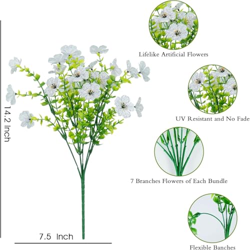 Artificial Flowers 12 Bundles, Faux Daisy and Eucalyptus Greenery Stems for Outdoor Indoor Decor - Fake Plants for Home, Garden, Patio, Porch Decoration - color: White