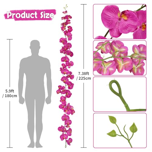 7.38ft Fuchsia Orchid Garland Real Touch Latex Orchid Vine Hanging Artificial Orchids for Home Party Wedding Room Birthday Christmas Wall Arch Decor(Fuchsia) - color: Fuchsia