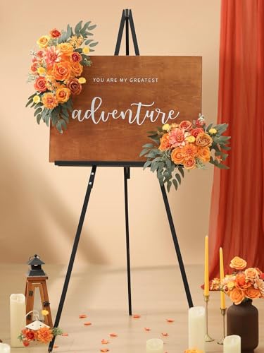 Artificial Flowers Combo Box Orange Fake Roses Silk Flowers with Stems Dahlia for DIY Cake Wedding Bridal Bouquets,Floral Arrangement,Table Centerpieces,Baby Shower,Home Party Decorations - color: Orange2