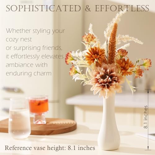 Joeabor Fake Flower Bouquet, Faux Flower Arrangement for Decorating Kitchens, Bedrooms, Bathrooms, Realistic Artificial Flowers Made of Silk & Plastic, Floral Decoration with Dahlia & Small Blossoms - color: Light Coffee & Light Coffee