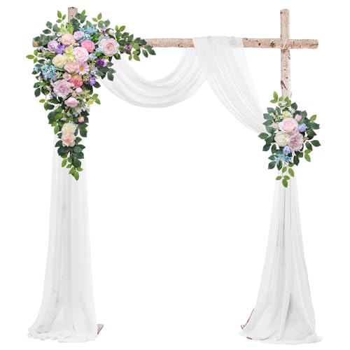 Odouzy Wedding Arch Flowers Kit,Artificial Flower Arch Decor (Set of 3),2pcs Artificial Flower Arrangement with 1pc Sheer Drape for Wedding Decor Reception Backdrop Floral Decorations (Bluish Pink) - color: Bluish Pink