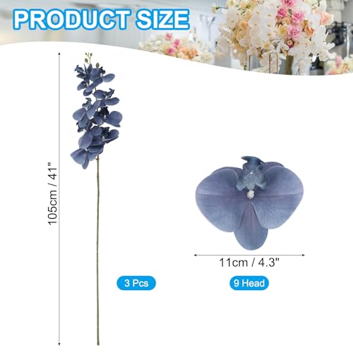 PATIKIL Artificial Orchid Stems 41", 3 Pack 9 Heads Faux Phalaenopsis Flowers Real Touch Fake Orchid Flower Branch for Vase Home Wedding Decoration, Dark Blue - color: Dark Blue