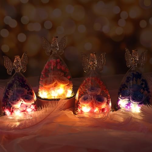 Mothers Day Mom Gifts for Women Preserved Flowers in Glass Angel Forever Flowers Gifts Eternal Roses Gifts for Grandma, PinkpurplePink - color: Pinkpurplepink