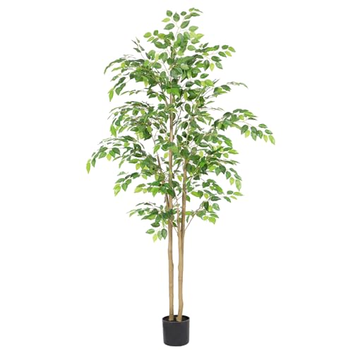 Nafresh Tall UV Resistant Ficus Tree Artificial，5ft(60in) Faux Ficus Tree with Realistic Smooth and Shiny Leaves， Fake Trees Indoor Outdoor for Home Office Living Room Bedroom Foyer Porch Decor. - size: 5ft