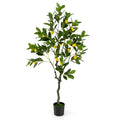 Goplus Artificial Lemon Tree, 48" Tall Fake Lemon Plant, Pre Potted Faux Lemon Tree with Cement Pot, Plastic Lemon Fruit Tree for Home Decor Living Room Office