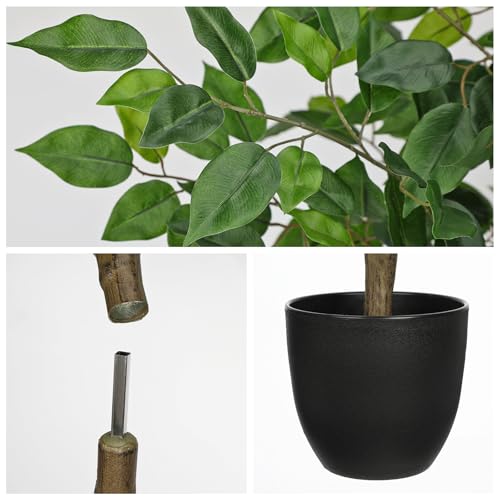 3Ft Ficus Tree Artificial Plants Indoor with Realistic Trunk, Tall Fake Potted Tree Faux Floor Plant, Artificial Tree in Pot for Home Living Room Office Bedroom Corner Decor(Green) - color: Green, size: 3Ft