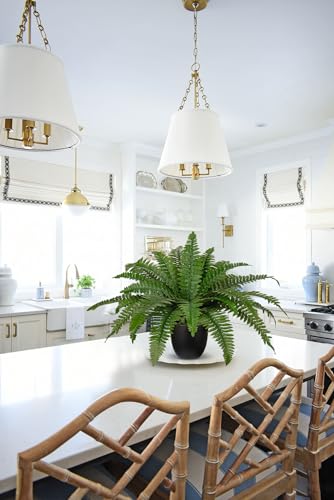 Hollyone 17.7" Fake Fern Potted Plant Small Artificial Boston Ferns in Pot 25 Leaves for Outdoors & Indoor Faux Fern Bush Plant for Patio Garden Farmhouse Windowsill Office Living Room Home Decor - size: Medium