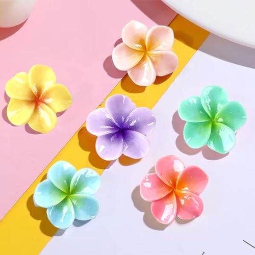 24Pcs Colorful Resin Frangipani Cupcake Toppers Hawaii Flowers Table Confetti for Floral Bridal Engagement Wedding Anniversary Party Hawaii Baby Shower Birthday Cupcake Picks Supplies - color: Frangipani