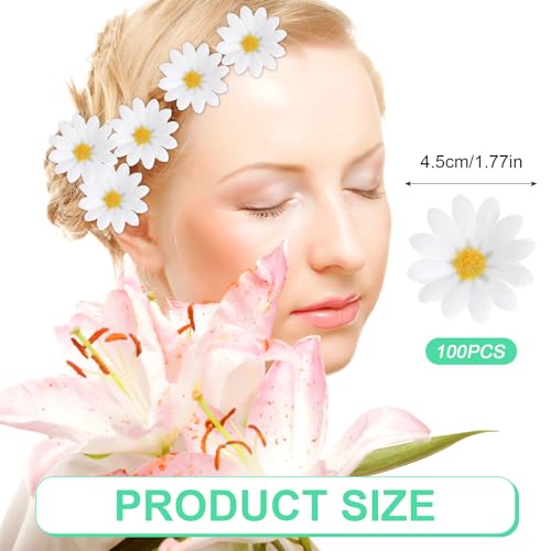 Nogeqi 100 Pcs Daisy Flower Head Artificial Daisy Flower White Gerbera Fake Flowers Heads for DIY Garland Craft Birthday Wedding Party Easter Bonnet Home Decoration